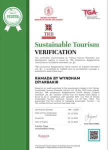 Ramada by Wyndhan Diyarbakır, Sürdürülebilir Turizm Sertifikası’nı aldı