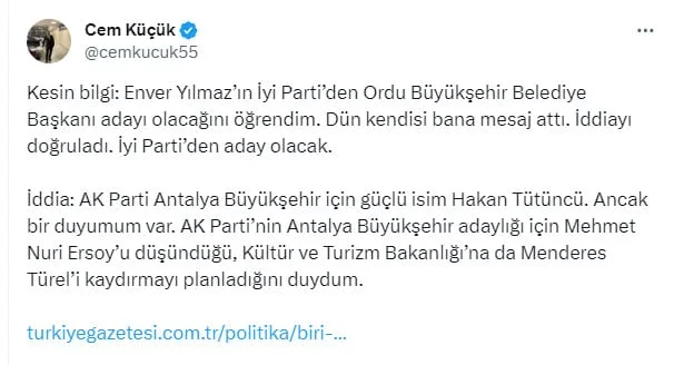 Antalya Büyükşehir için Mehmet Nuri Ersoy, Turizm Bakanlığı için de Menderes Türel iddiası