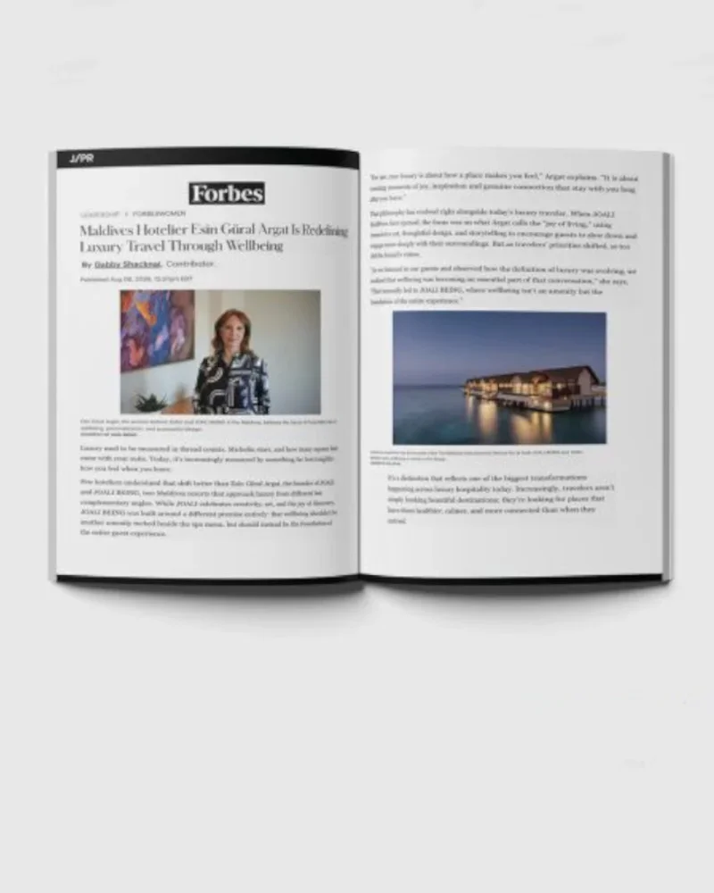 Esin Güral Argat , Forbes’un ABD edisyonuna Maldivler'deki Joali ve Joali Being'in lüks anlayışını anlattı