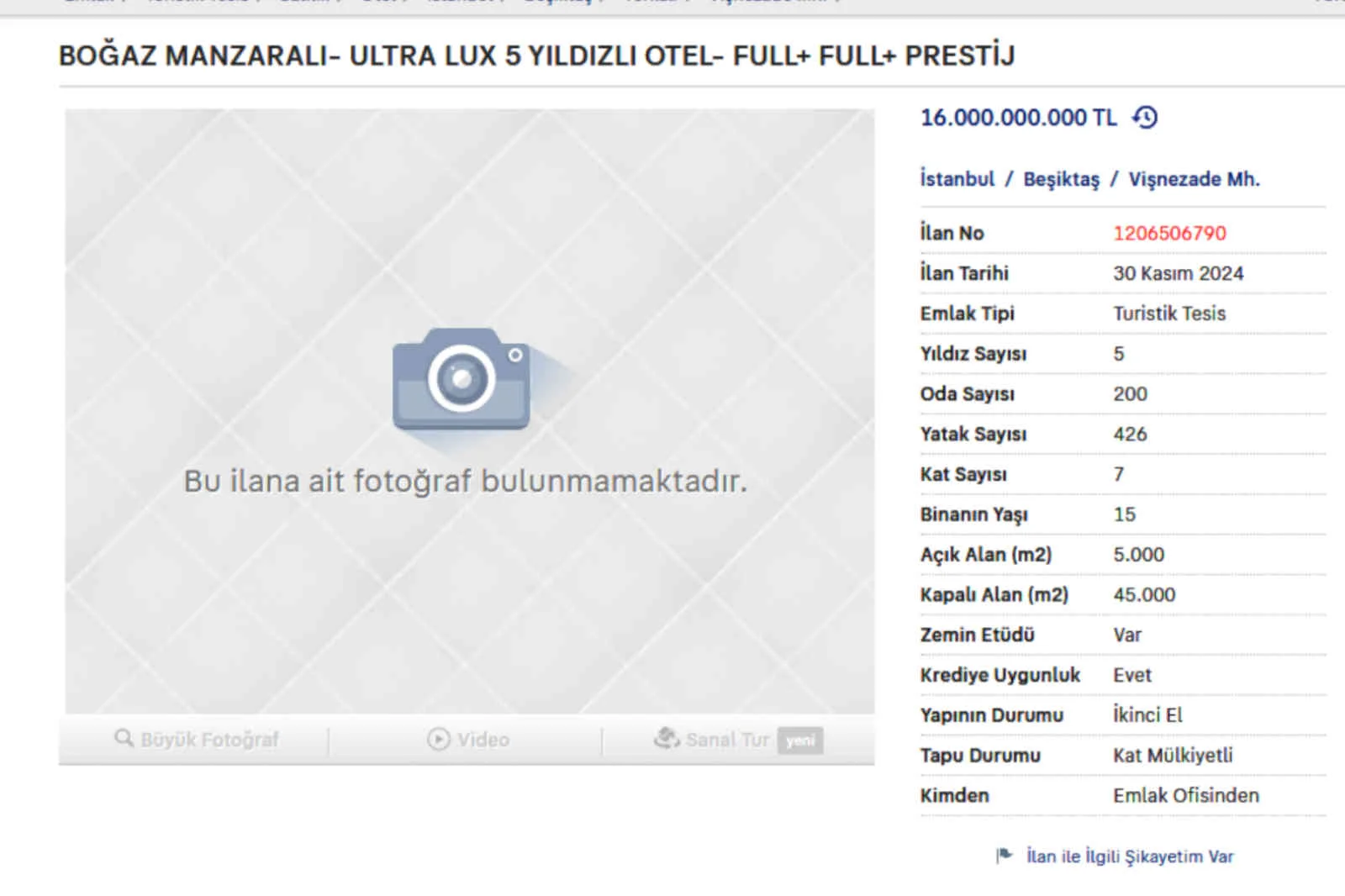 16 Milyar TL’ye satılığa çıkarılan otel hangisi?