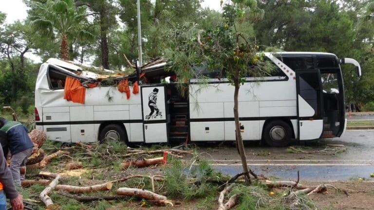 Antalya’da fırtınanın söktüğü ağaç, otel personel servisinin üzerine devrildi: 7 yaralı