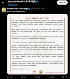 OGM, yanan orman alanlarına otel yapıldığı iddialarına cevap verdi