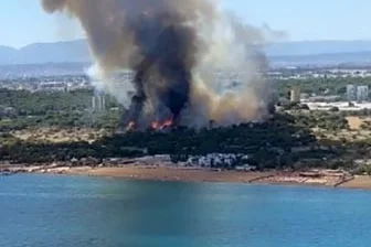 Antalya'daki orman yangınında 30 hektar zarar gördü: Turistler hem yüzdü hem yangını izledi