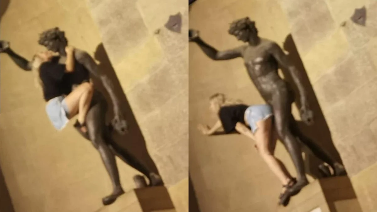 Tanrı heykeliyle uygunsuz pozlar veren turist tepki çekti