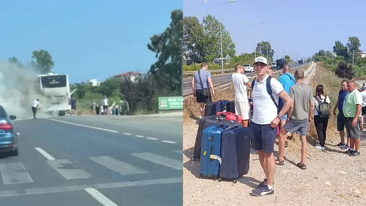Antalya’da seyir halindeki tur otobüsü yandı, 43 Polonyalı turist tahliye edildi