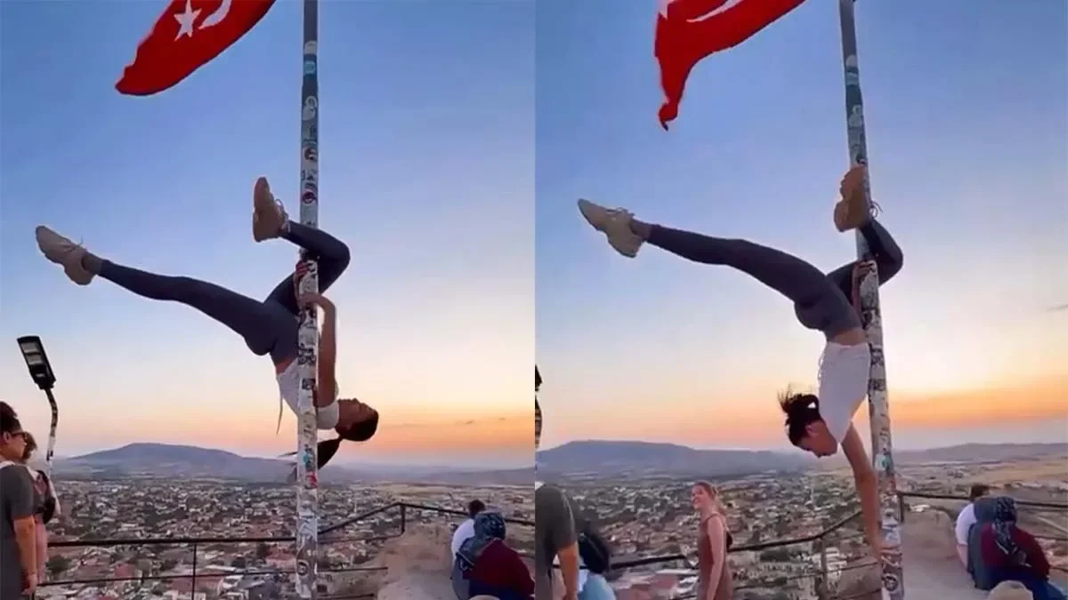 Türk bayrağı direğinde dans gösterisi yapan yabancı turist hakkında soruşturma başlatıldı